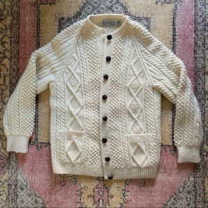60/70s Vintage Wool Cableknit Fisherman’s Sweater Cardigan Ireland Ivory chunky